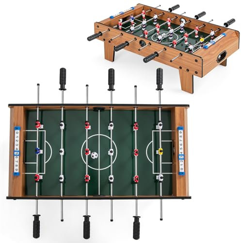 HOMASIS Mini Tischkicker Kinder, Kickertisch inkl. 2 Fußbälle & 18 Kicker & Punktezähler, Tischfußball mit 6 Spielstangen & Griffe, Fußballtisch Spieltisch Holz für Kinder & Erwachsene, 69x60x24cm