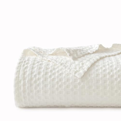 CHUFFED 100% Baumwolldecke 150 x 200 cm Tagesdecke Waffelpique Decke Weiche & Atmungsaktive Leichte Oeko-TEX® Zertifiziert-Sofa Couch Überwurf Bettüberwurf Kuschedecke Bettdecke Weiß