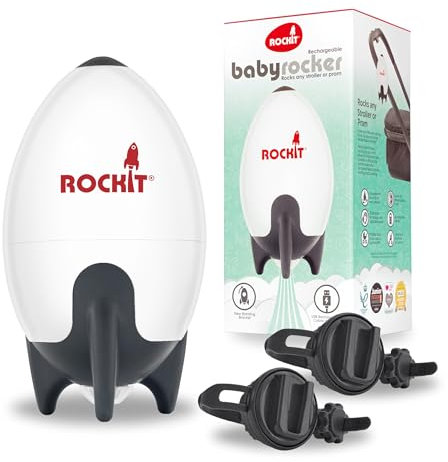 ROCKIT Kinderwagenschaukler SET -Das Original- Einschlafhilfe Baby wiederaufladbar (USB), stufenlos einstellbar & ultraleise mit 60-Min Timer - inkl. 2 Halterungen, schaukelt Kinderwagen & Buggy