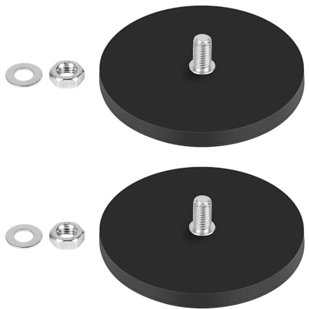 SWAWIS 2 Stück Ø 88mm Neodym Magnete Gummiert mit M8 Außengewinde Gewinde | Runde Magnet, 55kg Tragkraft Magnetsysteme mit Gummimantelm zur Befestigung von Fahrzeugleuchten und -Ausrüstungen