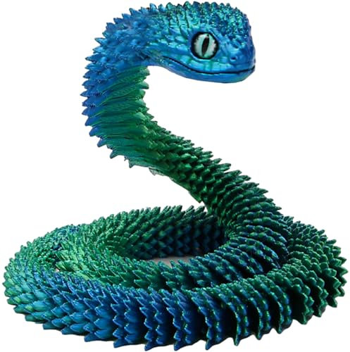 Joycabin 3D Gedruckte Schlange Spielzeug, 60cm Flexible Schlangen Fidget Toys, Schlangen Modell, 3D Gedruckte Tiere Spielzeug für Kinder Geschenke Schreibtisch Wohnkultur (Blau Grün)