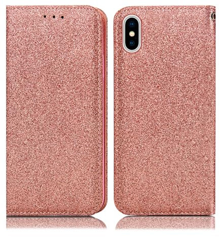 Case iPhone X/XS Glitter Sparkle Bling Leather Wallet Flip Cover with Kickstand and 2 Card Slots For Girls Women for iPhone X