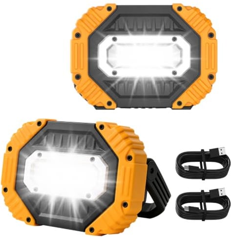 Faretto LED a batteria da 30 W, ricaricabile, super luminoso, per cantieri, 3 modalità di luce, impermeabile, COB USB, per garage, esterni, campeggio, emergenze, cantieri, 2 pezzi