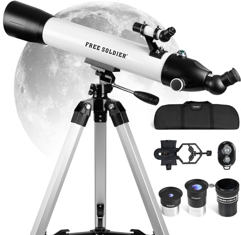 FREE SOLDIER Telescope for Adults High Powered 90mm Aperture 700mm Refractor Telescope for Astronomy Enthusiasts (28X-234X) with Classic Stable Tripod Base & Smartphone Adapter (White)