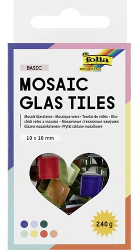 folia 5609 - Mosaic Glas Tiles BASIC, 300 Stück mit 10 x 10 mm, ca. 240 g Mosaiksteine in 7 leuchtenden Farben, zum Basteln, Verzieren und Dekorieren