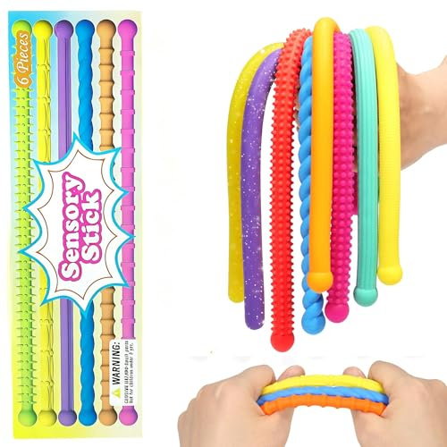 Bambebe 6 Pack Fidget Toys Sensory Stick: Textured Calming Sensory Toys for Autism Kids, Anxiety Relief Fidgets for Classroom Student, Travel Activities Essential Fidget Toy(Soft without metal)