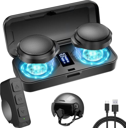OBEST Motorrad Bluetooth Headset mit Ladecase, Motorradhelm Bluetooth Lautsprecher mit Mikrofonen, 1900-mAh-Akku mit 50 Stunden Betriebszeit, kabellose Headsets zum Skifahren und Motorradfahren
