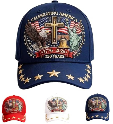 Generisch Eagle & Liberty & Cross Printing Patriotic Hats, United States 25Oth Anniversary Hat, Adjustable Baseball Cap