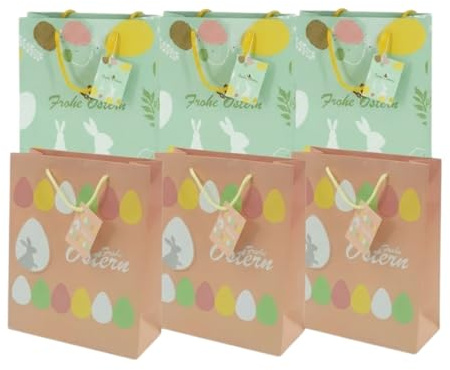 MACOSA NO67867 Ostergeschenktasche 6er Set Rosa Grün 23 cm Papier Geschenktüte Geschenktasche Ostern Ostertasche Ostertüte Tasche Ostertäschchen Kinder Erwachsene