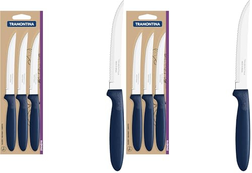 Tramontina Set de 3 Cuchillos para Carne Acero Inoxidable Ipanema Azul Oscuro (Paquete de 2)