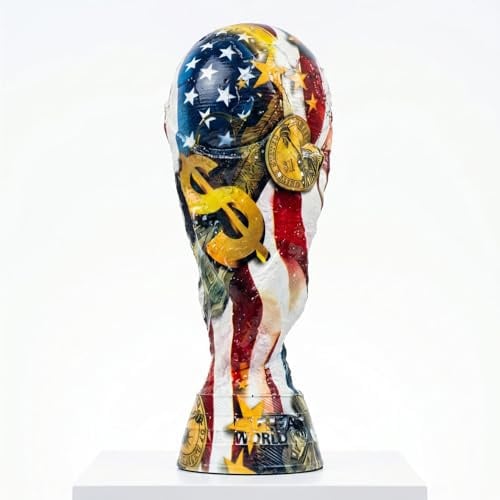 Huadafun Replica Trofeo Calcio Coppa del Mondo, Coppa Premio da Calcio in Resina con Finitura Bandiera Americana per Tifosi, Souvenir da Collezione, Decorazione Ufficio Bar Vetrina,36cm