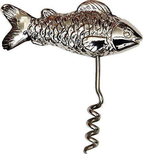 linoows Korkenzieher Fisch, maritimer Korkenzieher Messing verchromt 10 cm