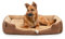 lionto Hundebett mit Wendekissen und Rutschfester Unterseite, Robustes Heimtierkissen mit tiefem Einstieg für Hunde und Katzen jeden Alters, 90x70 cm, kuscheliges Hundekissen, braun/beige