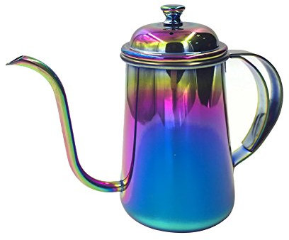 Jian Ya Na Tetera de acero inoxidable de 650 ml para hacer té y café, con cuello de cisne para verter sobre goteo para el hogar, cafés, oficina (650 ml, multicolor)
