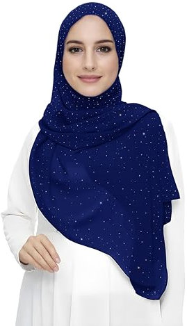 Lina & Lily Damen Hijab Kopftuch Schal mit Glitzer aus Premium Chiffon (Königsblau)