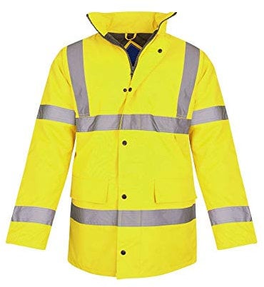 shelikes Hi Vis Viz Jackets High Visibility Parka Workwear Security Safety Fluorescent Hooded Padded Waterproof Work Wear Jacket Coat