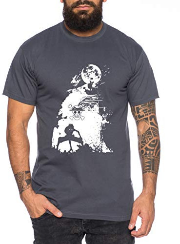 Ruffy Shiff Zorro Flying One Manga Herren Lamp Ruffy T-Shirt Anime Piece, Farbe:Dunkelgrau, Größe:L