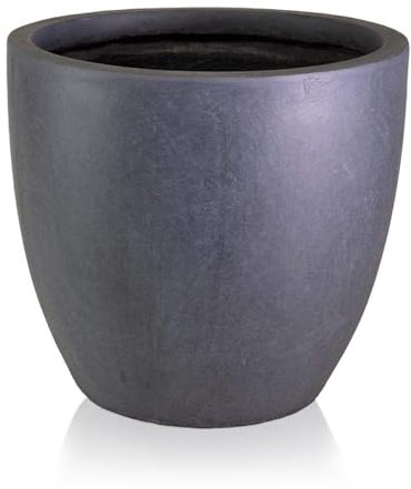 IDEALIST 45cm Large Flower Pot | Dark Grey Reinforced Stone Egg Pot for Trees | Garden Planters with Drainage Holes D46 H45 cm, with Inner Top D42 cm, 57 litres