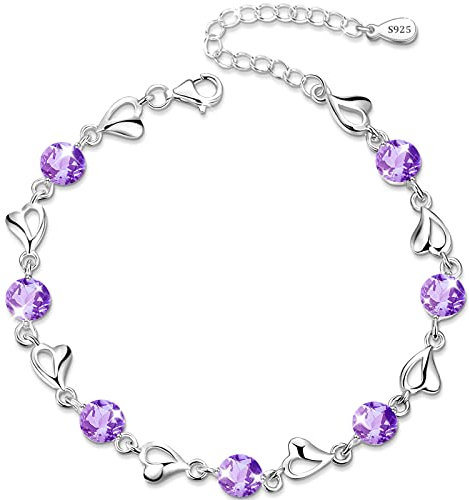 Armband Herz Armband Silber 925 Armband Damen Zirkonia Armband Silber Armband Lila Kristall Verstellbar Armband Schmuck Damen Geschenk für Weihnachten Valentinstag für Sie Damen Frauen