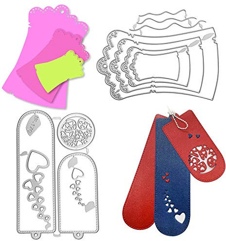 VINFUTUR 2 Stücke Stanzschablonen Etikett Metall Prägeschablonen Stanzformen Geschenkanhänger Schablonen für Scrapbooking Karten Deko DIY Lesezeichen