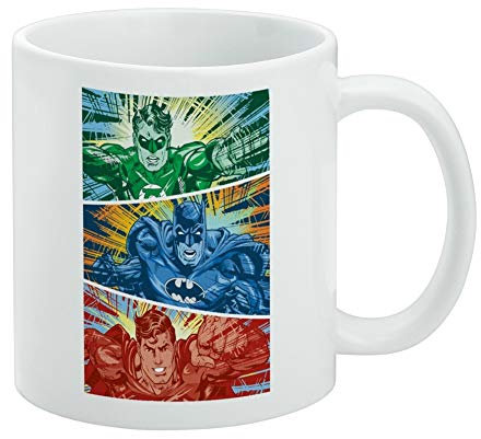 Justice League Batman, Green Lantern and Superman Red, Blue and Green White Mug