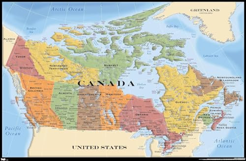 Trends International Landkarte – Kanada-Wandposter, 37,4 x 56,8 cm, ungerahmte Premium-Version