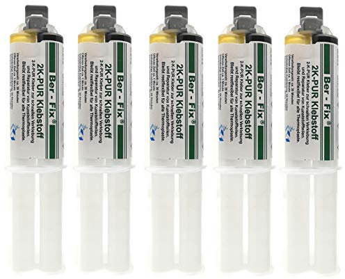 Ber-Fix 2K PUR 5x 25g Schwarz – Schnelles 2K-Kunststoffkleber-Set für schnelle Reparaturen, langlebige Haftung auf schwarzen Kunststoffoberflächen, ideal für Profis und Hobbyisten
