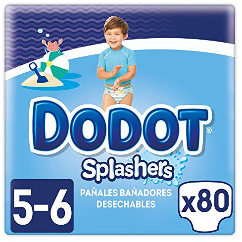 Dodot Pañales Bebé Splashers Baby Shark, Talla 5-6 (14+ kg), 80 pañales, Bañadores desechables, Protección Anti-fugas En El Agua