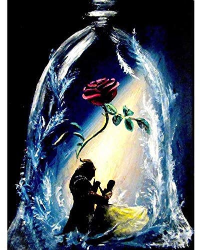 5D Diamant Malerei Set zum Selbermachen, Die Schöne und das Biest Diamant Malerei Set für Erwachsene runde Diamant Edelstein Perlen Malerei für Kinder perfekt für Zuhause Wanddekoration 30x40 cm