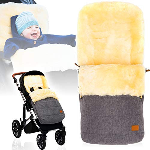 HDmirrorR Winterfußsack/Fußsack LAMMFELL für Kinderwagen/Buggy/Jogger Kinderwagenfußsack (HELLGRAU Melange)