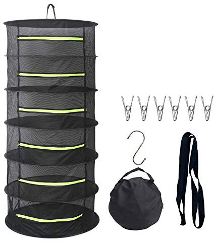 6 Layer Drying Baskets for Herbs Hanging Collapsible Mesh Drying Rack Net for Plant Hydroponics Flowers Vegetables Black