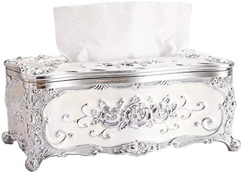 Toruiwa. Kosmetiktücher-Box,Tissue Box,Taschentuchbox,Luxuriöser Europäischer Stil,für Büro/Auto/Badezimmer/Hause (F-Silber+Weiß)