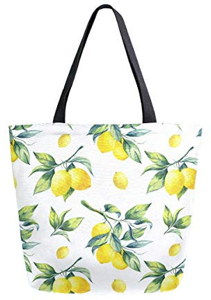 Mnsruu Ölgemälde Obst Zitrone wiederverwendbare Einkaufstasche Frauen große lässige Handtasche Schultertasche für Einkaufen Lebensmittel Reisen Outdoor