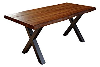 SAM Esstisch Xerez 180x90 cm Akazie nussbaum Baumkante X-Gestell schwarz | Baumkantentisch massiv, Akazienholz nussbaumfarben, Metallgestell, Esszimmertisch