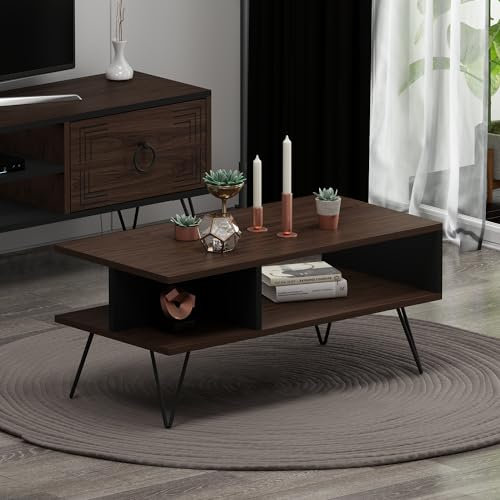 Homidea Milestone Couchtisch - Moderner Wohnzimmertisch - Kaffeetisch - Beistelltisch in trendigem Design mit extra Ablagefläche (Nussbaum/Schwarz)