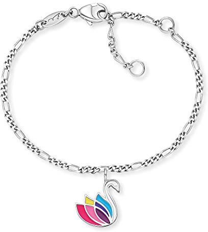 Herzengel Mädchen Kinder Armband aus Sterling Silber und einem Anhänger mit buntem Schwan aus Emaille - Karabinerverschluss - längenverstellbar - nickelfrei