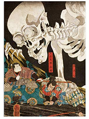 Japanisches Ukiyo-e Poster Wall Woodblock Art A3 - Skelett Spectre