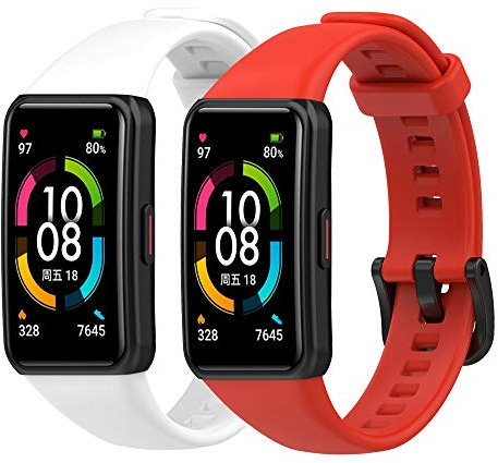 Yikamosi Cinturino Compatibile con Honor/Huawei Band 6, Sgancio Rapido TPU con Chiusura in Acciaio Inossidabile, Bianco+Rosso