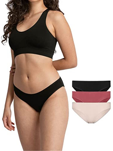 Snocks Damen Unterwäsche Slip aus Bio-Baumwolle (3er Pack) - Unterhosen Frauen Klassisches Schlichtes Design - Kein Einschneidendes Gummiband - Gr. S - Farbe Mix (Apricot/Mauve/Schwarz)