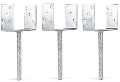 Alberts 215088 U-Pfostenträger | mit Betonanker aus Riffelstahl | feuerverzinkt | lichte Breite 141 mm | Länge Betonanker 200 mm | 3er Set