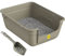 CAT CENTRE Grey Large Cat Kitten Litter Tray Box + Waste Scoop Set High Sided Deep Toilet Loo Adult Cats Kitten Pan Pet Loo Easy Cleaning Lowered Entry Step 11.5cm Easy Access Elderly Cat Trays