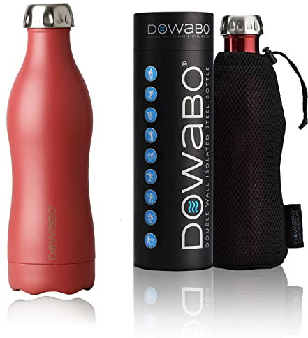 Dowabo Isolierflasche - Edelstahl Trinkflasche, BPA-frei, kohlensäuredicht, auslaufsicher - inklusive Bottle-Bag - Berry 500 ml
