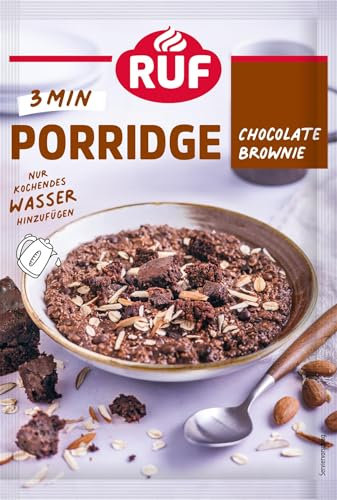 RUF Porridge Chocolate Brownie, Instant Haferbrei mit Brownie-Bites und Schokostückchen, purer Schoko-Genuss in der Müsli Schale, 1 x 65g Beutel