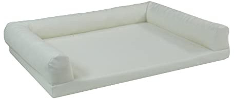 Juelle Orthopädisches Hundebett aus Kunstleder Sofa mit Matratze für große Hunde Abnehmbare Abdeckung, Waschmaschinenwaschbar, Lord L-XXL (100x75cm, Weiß)
