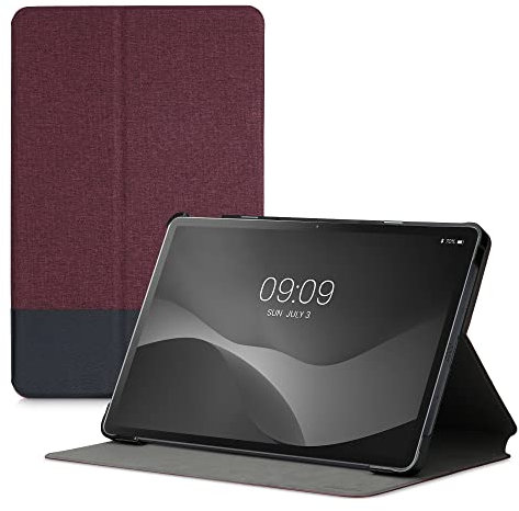 kwmobile Case Compatible with Lenovo Tab P11 - Case PU Leather and Canvas Cover with Stand Feature - Dark Red/Black