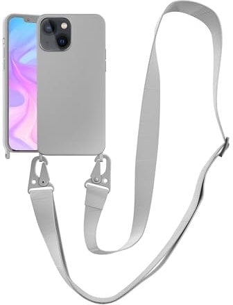 VooDirop Crossbody Case for iPhone 12 Mini, Soft Silicone TPU Phone Necklace Case with Nylon Strap, Crossbody Protective Phone Cover Compatible with iPhone 12 Mini Gray