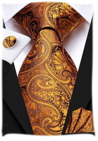 Hi-Tie Herren Krawatte Schwarz Paisley/Plaid/Streifen/Einfarbig Krawatten Set Einstecktuch Manschettenknöpfe Business Formal Hochzeit Meeting Geschenkbox,dunkel orange Paisley