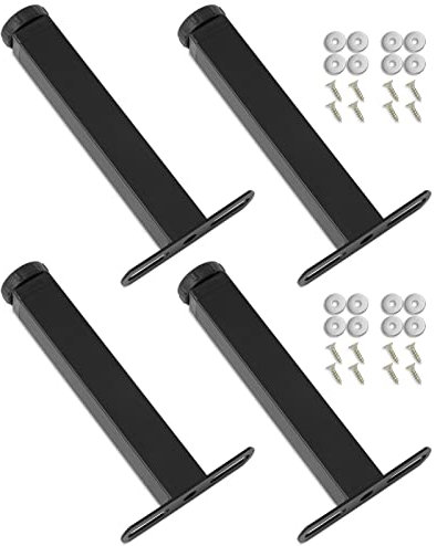HAOMEO Pied de Lit, Pieds pour Sommier à Lattes | Hauteur: 35cm (+2cm) Reglable | Design: Noir | Matériel: Metal | Carré: 3 x 3 cm | pour Les Cadres et Les Lattes en Bois | Lot de 4
