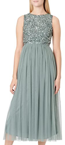 Maya Deluxe Vrouwen Midaxi Jurk Dames Mouwloze Pailletten Hoge Empire Taille Tule Versierd voor Bruiloft Gast Bal Bruidsmeisje, Bessen, 46