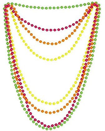 Collier de Perles, Perles Fluorescentes, Collier de perles Fluo de Couleur, 80s Fête Accessoires, Lot de 4, One Size, Fluorescents Perlé Collier pour Accessoire de costume, Partie Cosplay Multicolore